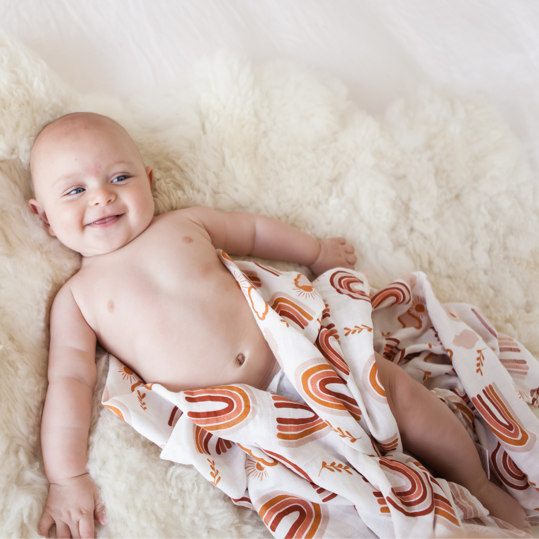 Baby Muslin Swaddle Boho Rainbows Milkbar Maternity